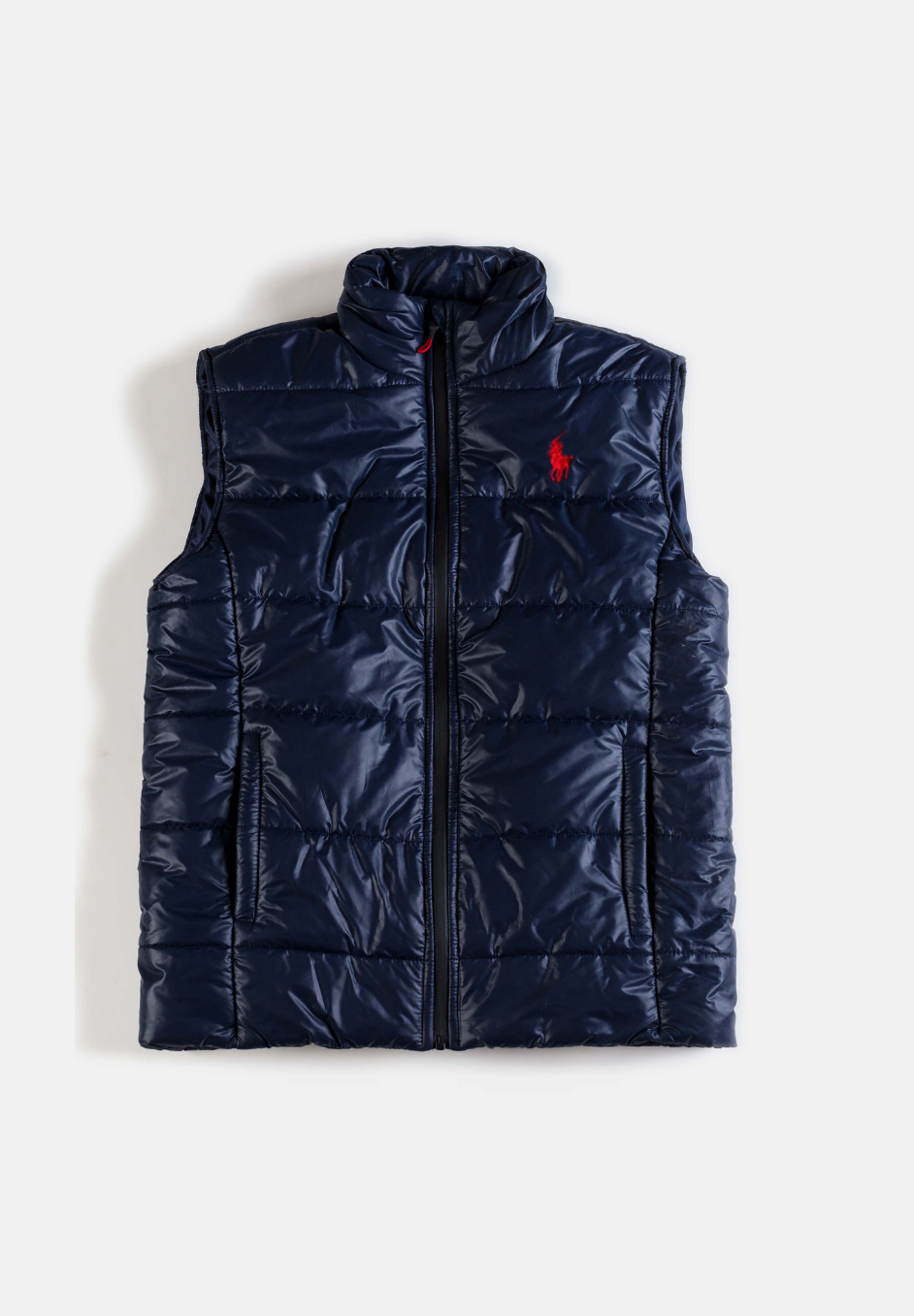 Red Pony Sleeveless Puffer Jacket – Navy Blue