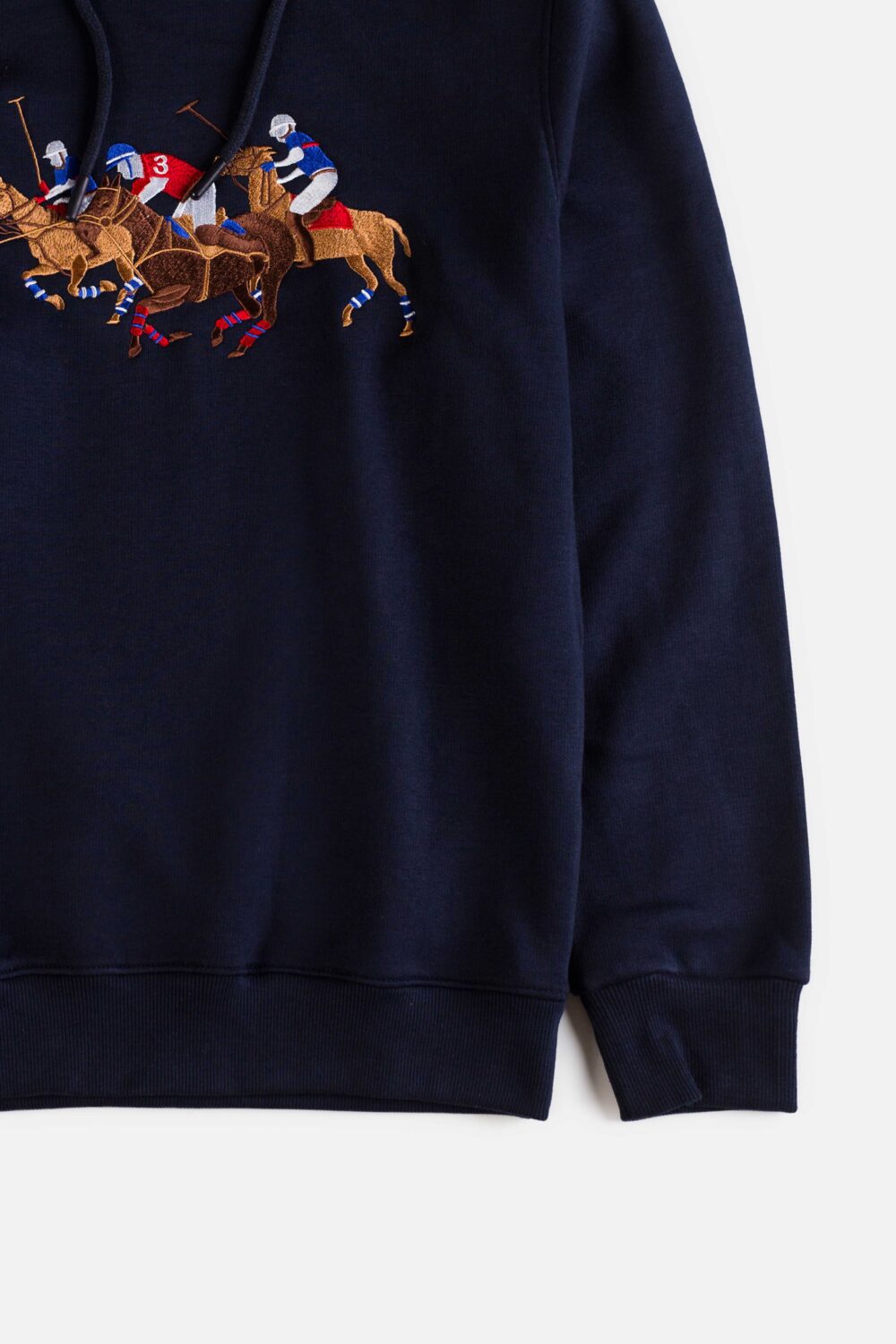 RL Premium Imported Fleece Triple Pony Hoodie – Navy Blue