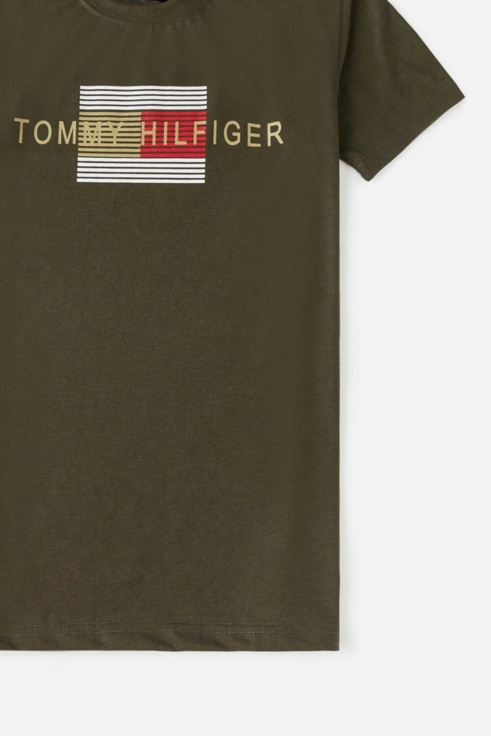 Tommy Print Cotton T Shirt – Army Green