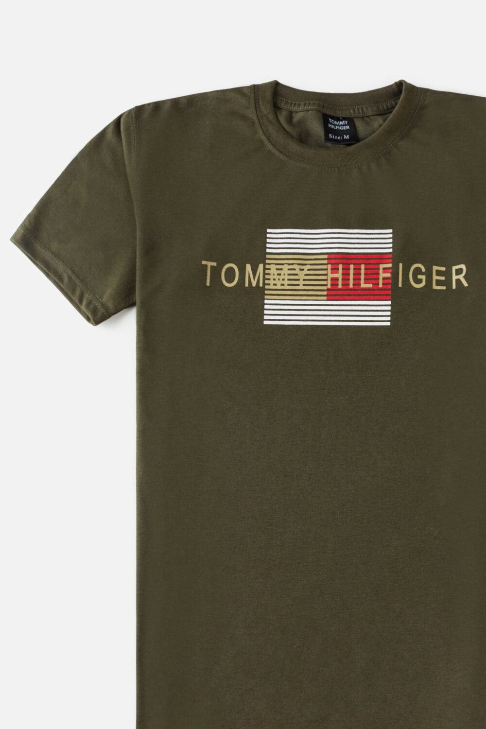 Tommy Print Cotton T Shirt – Army Green