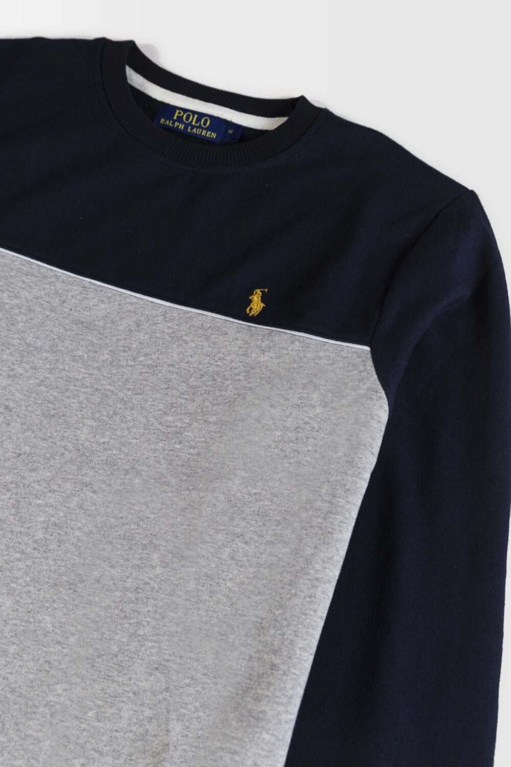 RL Premium Cotton Fleece Sweatshirt – Paneled Navy Blue With Grey