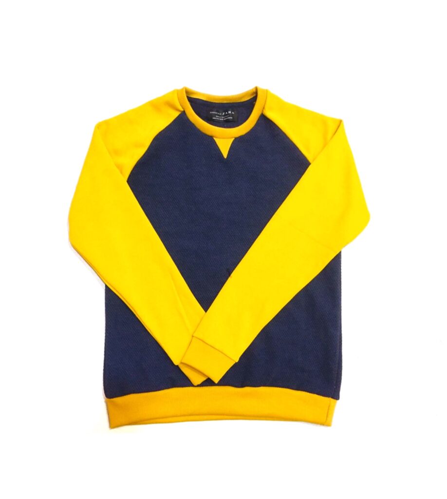 ZR Premium Cotton Terry Sweatshirt -Padded Blue With Yellow
