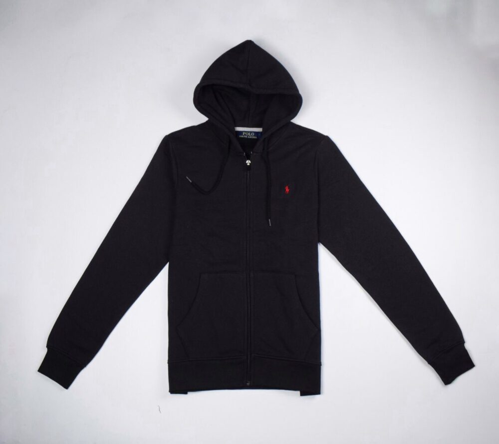 RL Premium Fleece Basic Hoodie – Black With Red Pony