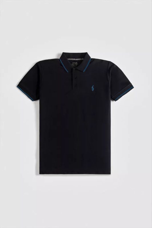 RL Cotton Tipping Polo Shirt – Black