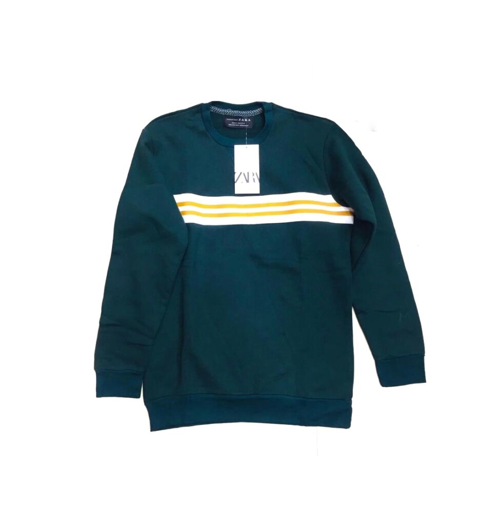 ZR Premium Cotton Terry Sweatshirt – Green With Yellow & White Stripes