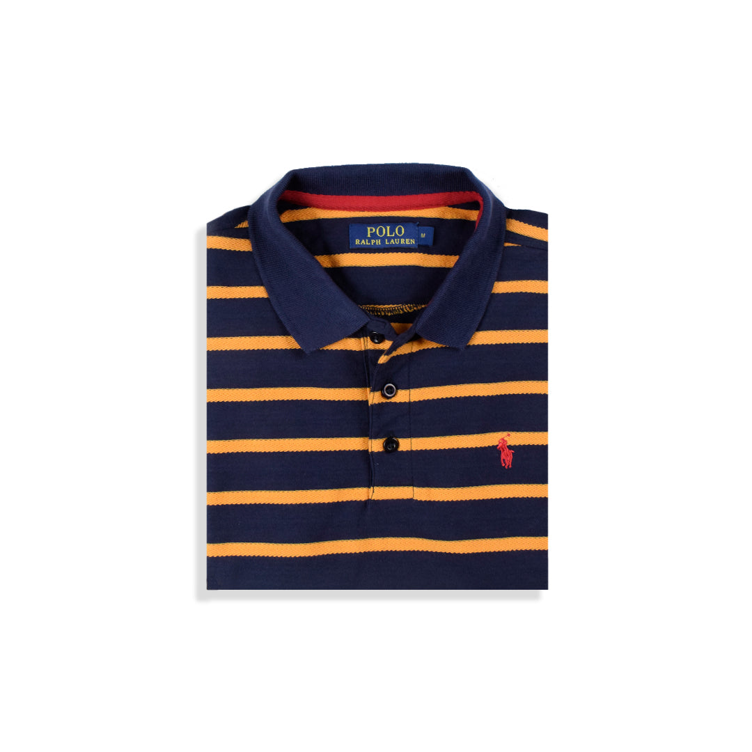RL Premium Polo Shirt – Blue & Mustard Stripes