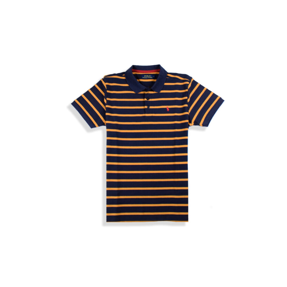 RL Premium Polo Shirt – Blue & Mustard Stripes