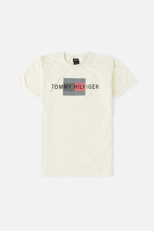 Tommy Print Cotton T Shirt – Ivory White