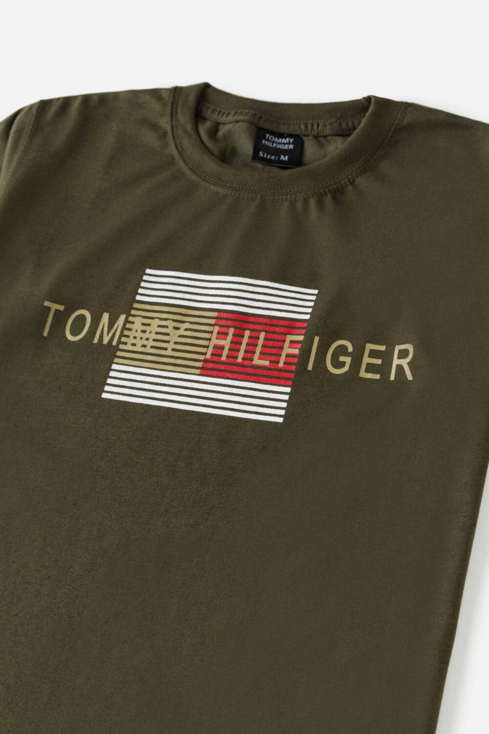 Tommy Print Cotton T Shirt – Army Green