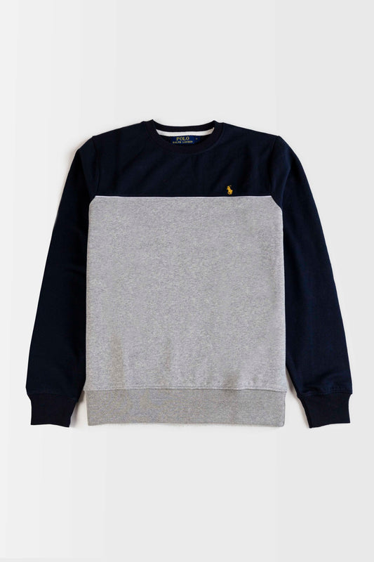 RL Premium Cotton Fleece Sweatshirt – Paneled Navy Blue With Grey