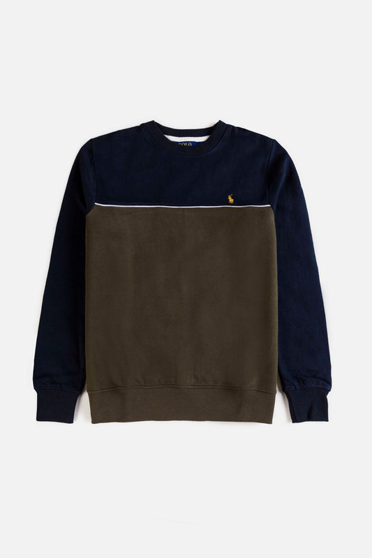 RL Premium Cotton Fleece Sweatshirt – Paneled Navy Blue With Green
