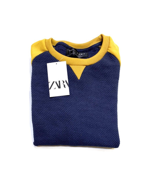 ZR Premium Cotton Terry Sweatshirt -Padded Blue With Yellow