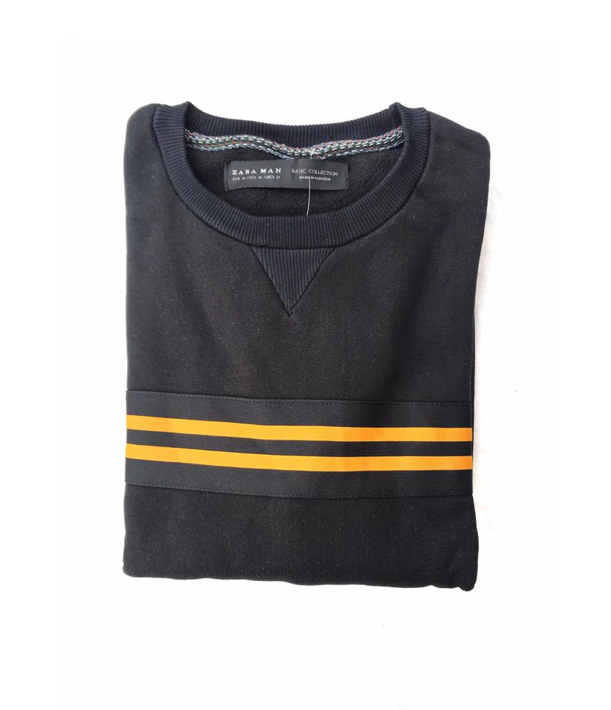 ZR Premium Cotton Terry Sweatshirt – Black With Yellow Stripes