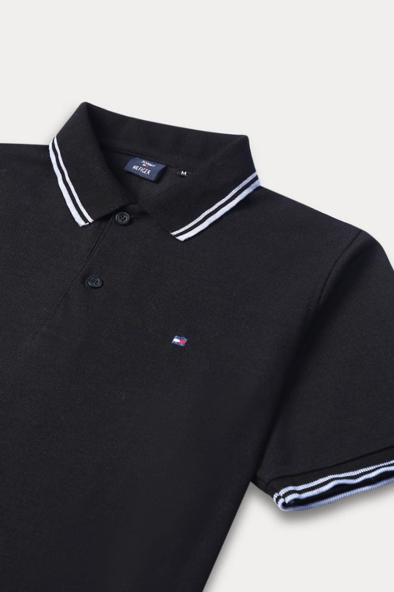 Tommy Tipping Pique Polo Shirt – Black