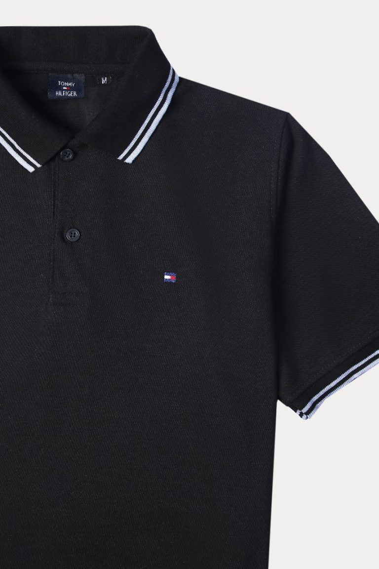 Tommy Tipping Pique Polo Shirt – Black