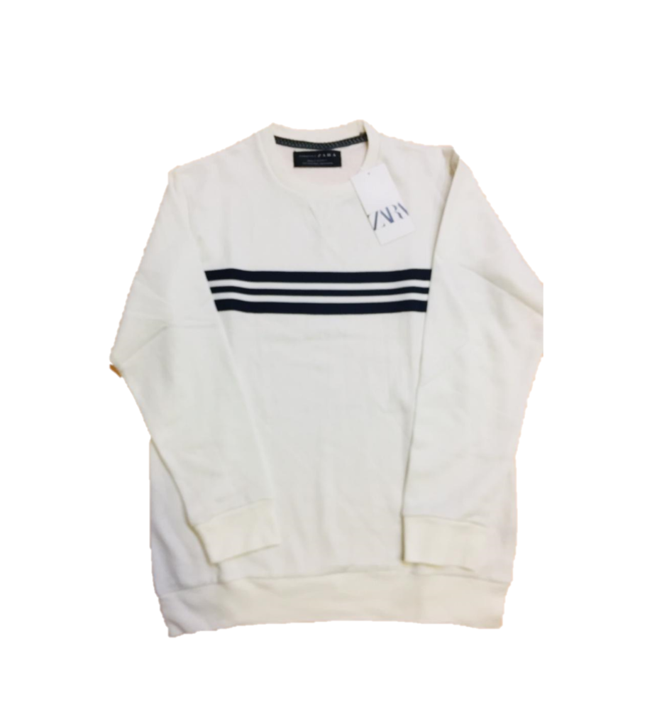 ZR Premium Cotton Terry Sweatshirt – White with Black Stripes